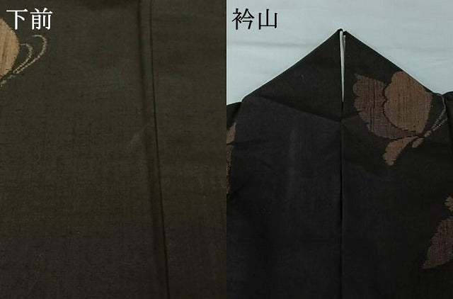 平和屋着物▽上質な紬 単衣 舞蝶文 正絹 逸品 AABG5683jh