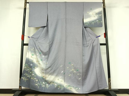 平和屋着物▽訪問着 単衣 飛鶴松文 暈し染め 金銀彩 正絹 逸品 AABG5686jh