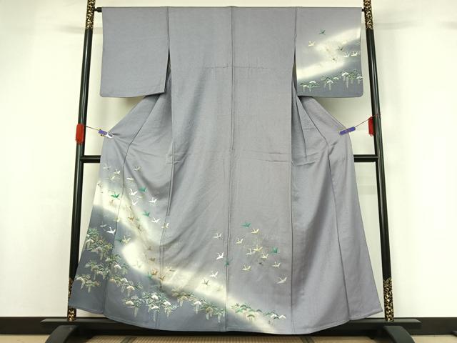 平和屋着物▽訪問着 単衣 飛鶴松文 暈し染め 金銀彩 正絹 逸品 AABG5686jh