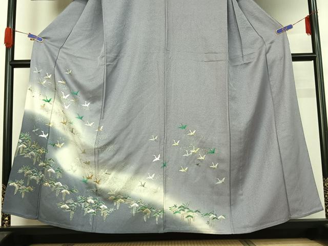平和屋着物▽訪問着 単衣 飛鶴松文 暈し染め 金銀彩 正絹 逸品 AABG5686jh