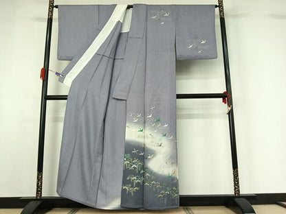 平和屋着物▽訪問着 単衣 飛鶴松文 暈し染め 金銀彩 正絹 逸品 AABG5686jh