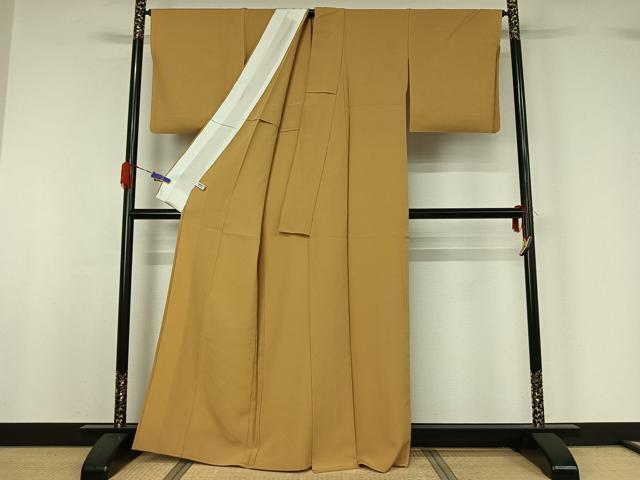平和屋着物▽上質な色無地 単衣 飴色 正絹 逸品 AABG5688jh
