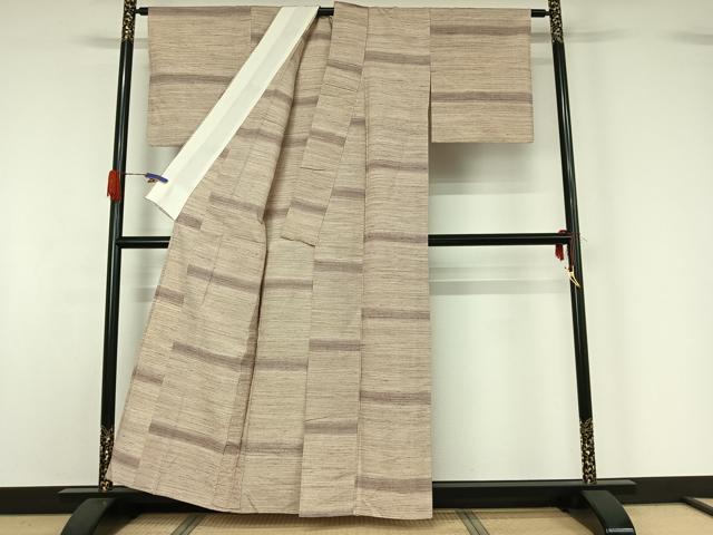 平和屋着物▽上質な紬 単衣 横段文 正絹 逸品 AABG5691jh