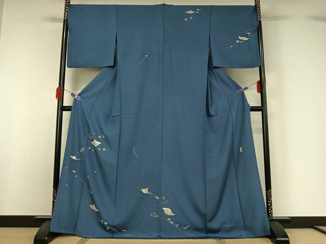 平和屋着物▽本加賀友禅作家 牧野顕三 訪問着 無双 絽袷 絽×絽 流水花文 正絹 逸品 AABG5696jh