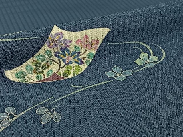 平和屋着物▽本加賀友禅作家 牧野顕三 訪問着 無双 絽袷 絽×絽 流水花文 正絹 逸品 AABG5696jh