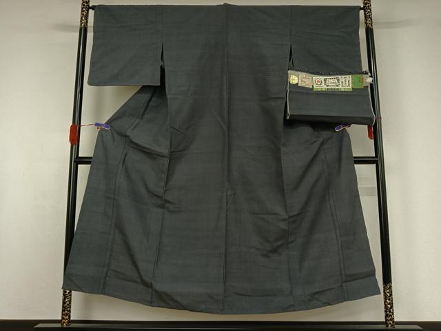 平和屋着物▽結城紬 単衣 鉄御納戸色 証紙付き 正絹 逸品 AABG5698jh