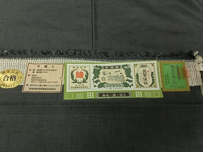 平和屋着物▽結城紬 単衣 鉄御納戸色 証紙付き 正絹 逸品 AABG5698jh