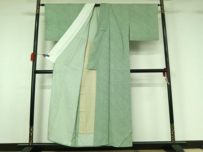 平和屋着物▽上質な小紋　単衣　斜縞　正絹　逸品　AABG5699jh