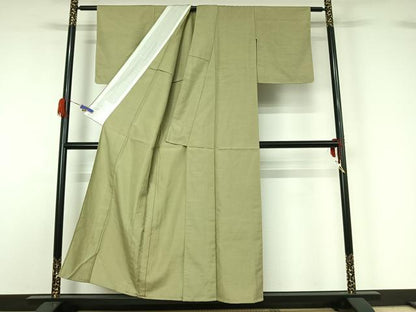 平和屋着物▽上質な紬 単衣 若葉色 正絹 逸品 AABG5701jh