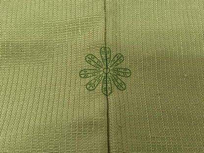 平和屋着物▽上質な紬 単衣 若葉色 正絹 逸品 AABG5701jh