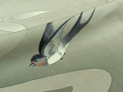 平和屋着物▽二代目清次郎 手描き 訪問着 単衣 笹竹流水文 鳥 暈し染め 正絹 逸品 AABG5702jh