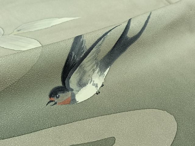 平和屋着物▽二代目清次郎 手描き 訪問着 単衣 笹竹流水文 鳥 暈し染め 正絹 逸品 AABG5702jh