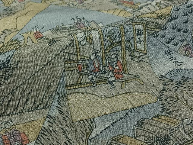 平和屋着物▽上質な小紋 単衣 人物風景文 鬼しぼ縮緬 正絹 逸品 AABG5703jh