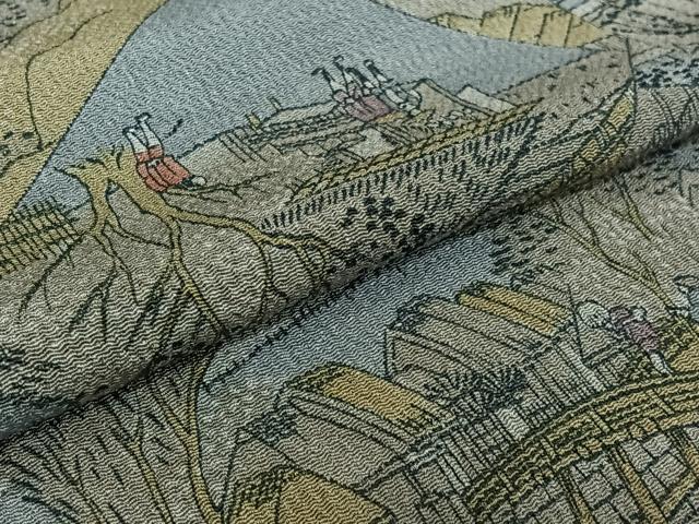 平和屋着物▽上質な小紋 単衣 人物風景文 鬼しぼ縮緬 正絹 逸品 AABG5703jh