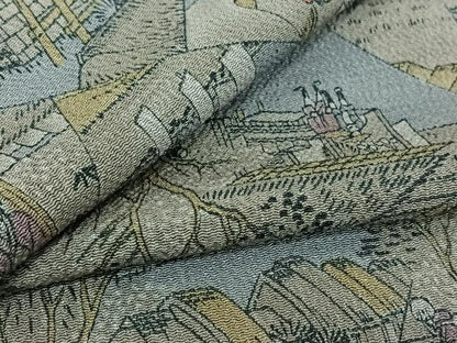 平和屋着物▽上質な小紋 単衣 人物風景文 鬼しぼ縮緬 正絹 逸品 AABG5703jh