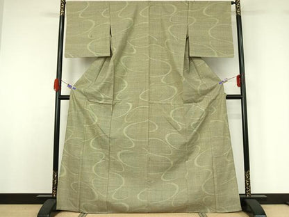平和屋着物▽結城紬 単衣 80亀甲 流水文 正絹 逸品 AABG5706jh