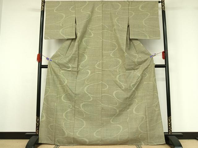 平和屋着物▽結城紬 単衣 80亀甲 流水文 正絹 逸品 AABG5706jh