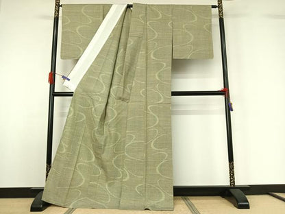 平和屋着物▽結城紬 単衣 80亀甲 流水文 正絹 逸品 AABG5706jh