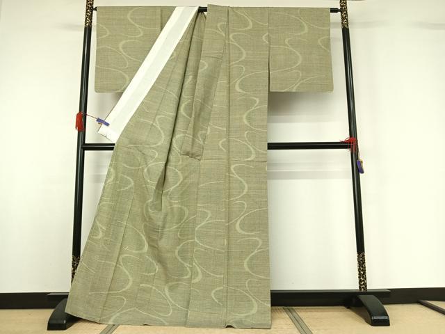 平和屋着物▽結城紬 単衣 80亀甲 流水文 正絹 逸品 AABG5706jh