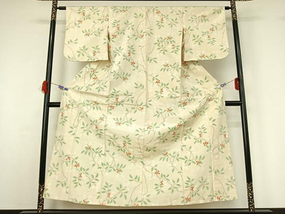平和屋着物▽上質な紬 単衣 南天文 正絹 逸品 AABG5707jh