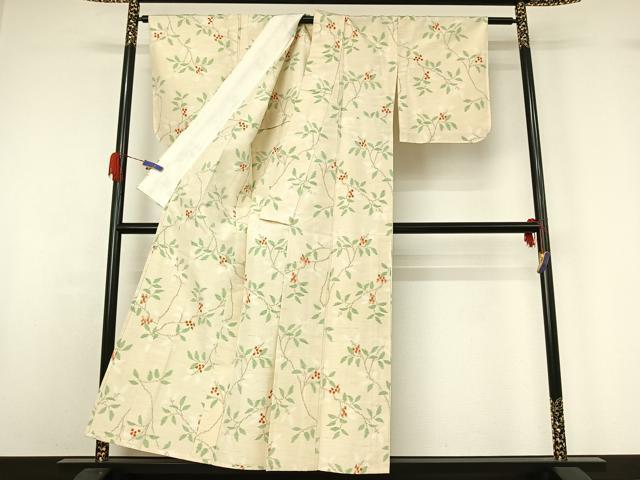 平和屋着物▽上質な紬 単衣 南天文 正絹 逸品 AABG5707jh