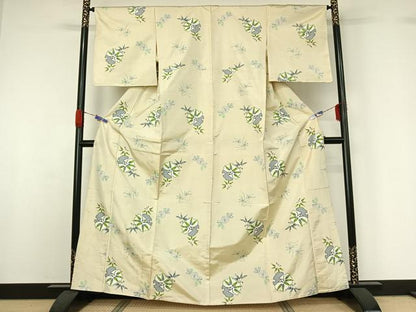 平和屋着物▽上質な紬 単衣 雪輪花文 正絹 逸品 AABG5708jh