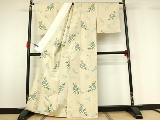 平和屋着物▽上質な紬 単衣 雪輪花文 正絹 逸品 AABG5708jh