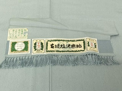 平和屋着物▽本塩沢 単衣 秘色色 証紙付き 正絹 逸品 AABG5709jh