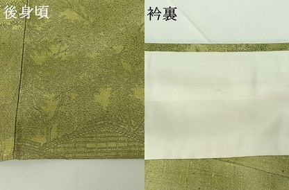 平和屋着物▽上質な紬 単衣 手描き 風景花文 正絹 逸品 AABG5710jh