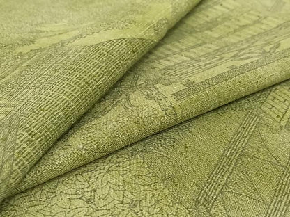 平和屋着物▽上質な紬 単衣 手描き 風景花文 正絹 逸品 AABG5710jh
