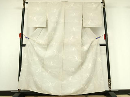 平和屋着物▽本塩沢　単衣　110亀甲　舞蝶文　正絹　逸品　AABG5711jh