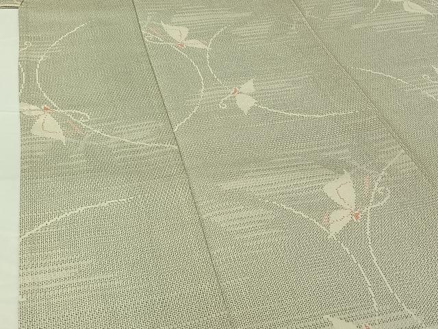 平和屋着物▽本塩沢　単衣　110亀甲　舞蝶文　正絹　逸品　AABG5711jh