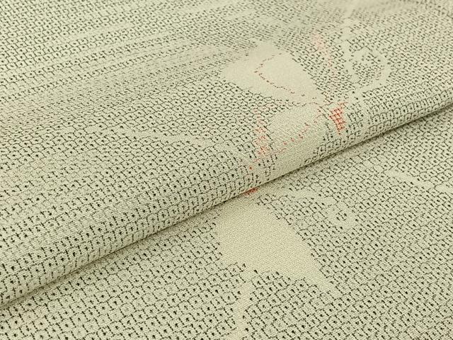 平和屋着物▽本塩沢　単衣　110亀甲　舞蝶文　正絹　逸品　AABG5711jh