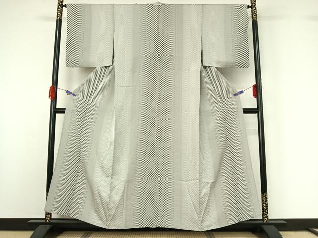 平和屋着物▽お召 単衣 変わり市松文様 正絹 逸品 AABG5712jh