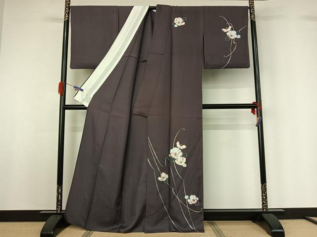 平和屋着物▽訪問着 単衣 草花文 金銀彩 正絹 逸品 AABG5716jh