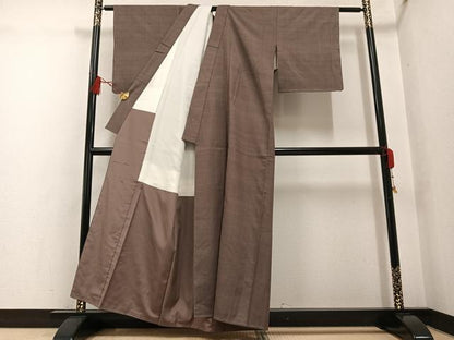平和屋着物●結城紬　色無地　銀煤竹色　正絹　逸品　未使用　AABG5731ph