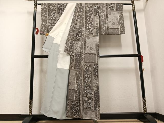 平和屋着物●染色作家　斉藤三才　小紋　飛鳥葡萄更紗唐草文　金彩　正絹　逸品　AABG5732ph