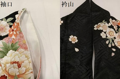 平和屋着物●小振袖　二尺袖　舞花文　黒地　金彩　正絹　逸品　AABG5734ph
