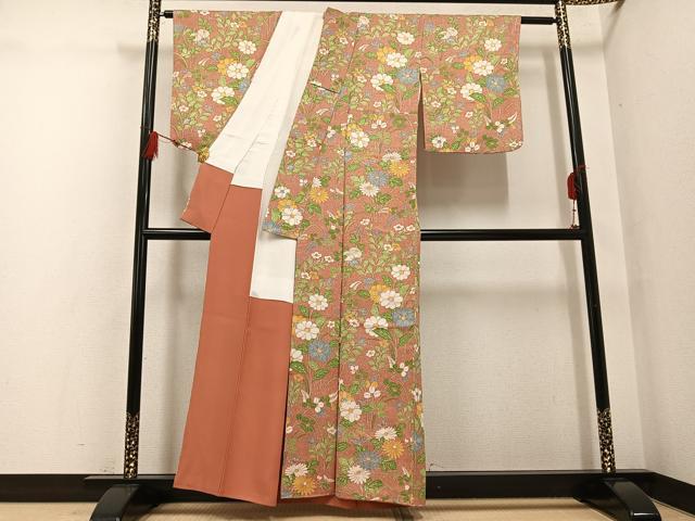 平和屋着物●上質な小紋　型染め　草花文　井筒屋扱い　たとう紙付き　正絹　逸品　AABG5737ph