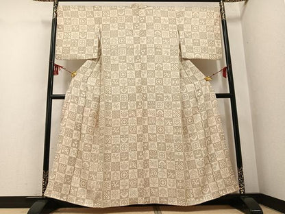 平和屋着物●上質な小紋　市松文　正絹　逸品　AABG5745ph