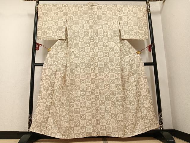 平和屋着物●上質な小紋　市松文　正絹　逸品　AABG5745ph