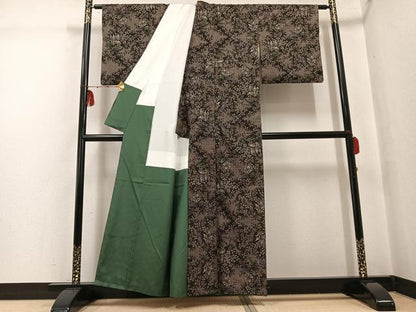 平和屋着物●本場大島紬　一元7マルキ　草花文　正絹　逸品　AABG5748ph
