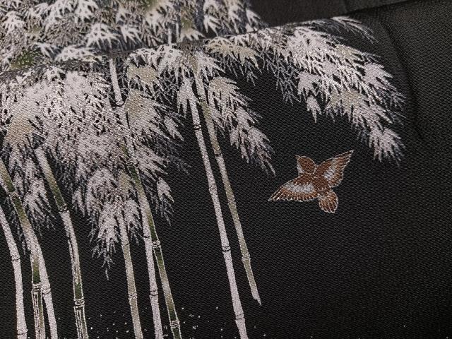 平和屋着物●松尾光琳　訪問着　竹林図　黒地　銀彩　正絹　逸品　AABG5751ph