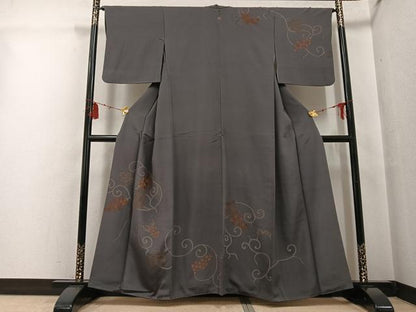 平和屋着物●訪問着　刺繍　ろうけつ染め　葡萄唐草文　正絹　逸品　AABG5754ph