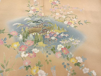 平和屋着物●訪問着　友禅　風景草花文　暈し染め　正絹　逸品　AABG5755ph