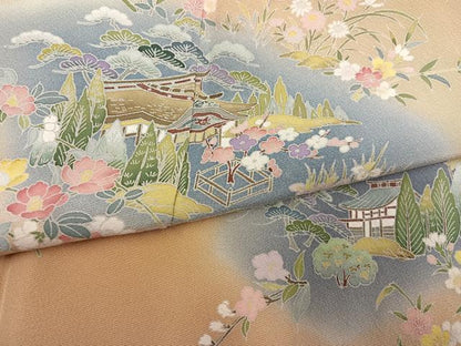 平和屋着物●訪問着　友禅　風景草花文　暈し染め　正絹　逸品　AABG5755ph