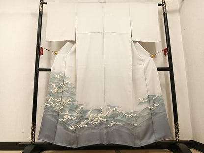 平和屋着物●豪華色留袖　友禅　立波文　金彩　正絹　逸品　AABG5756ph