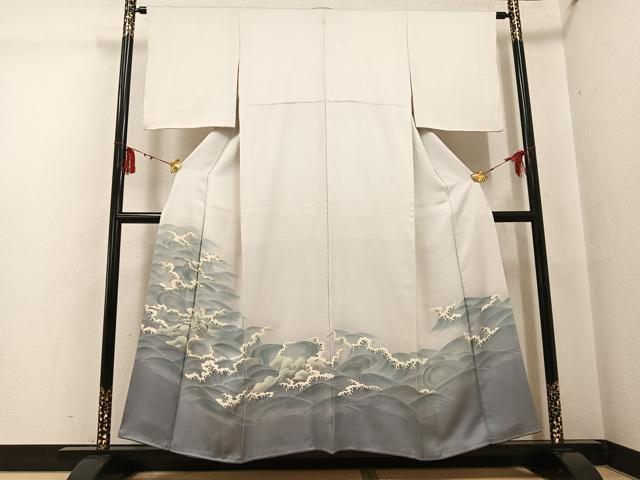 平和屋着物●豪華色留袖　友禅　立波文　金彩　正絹　逸品　AABG5756ph