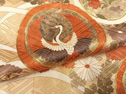平和屋着物●豪華振袖　駒刺繍　飛鶴花蝶文　暈し染め　金彩　正絹　逸品　AABG5757ph