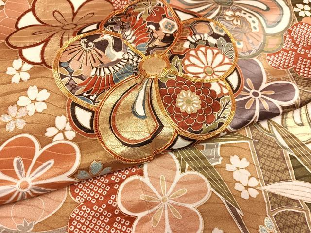 平和屋着物●豪華振袖　駒刺繍　草花文　金彩　正絹　逸品　AABG5759ph